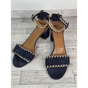 Bagatt Women Suede Ankle Shoes Sz 40 Whip Stitched Block Heels Italy Made Navy